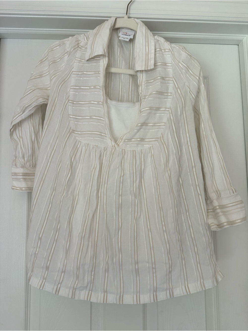 Oh Baby by Motherhood Cream Tunic with Metallic Stripe Accents